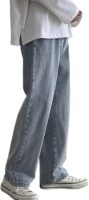 Men's Loose Fit Straight Leg Denim Jeans Baggy Wide Leg Plain Pants Trousers