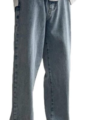 Men's Loose Fit Straight Leg Denim Jeans Baggy Wide Leg Plain Pants Trousers
