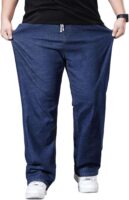 Plus Size Baggy Jeans for Men Elastic Waist Pull On Denim Pants Drawstring Straight Loose Jean Sweatpants