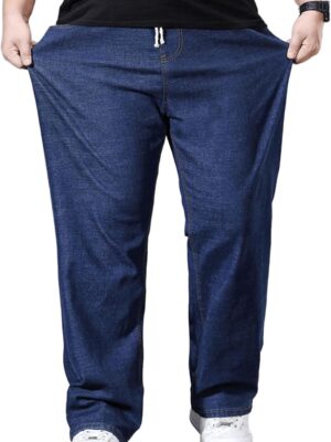 Plus Size Baggy Jeans for Men Elastic Waist Pull On Denim Pants Drawstring Straight Loose Jean Sweatpants