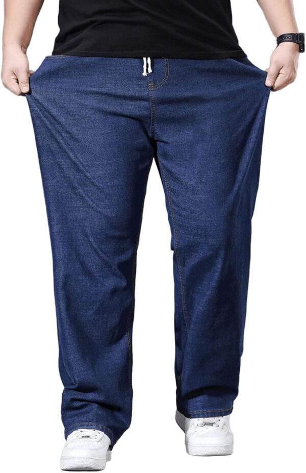 Plus Size Baggy Jeans for Men Elastic Waist Pull On Denim Pants Drawstring Straight Loose Jean Sweatpants