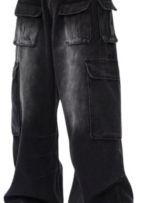 Cargo Pants with Pockets Men Women Baggy Jeans Wide Leg  Loose Jeans Clothes Streetwear Black