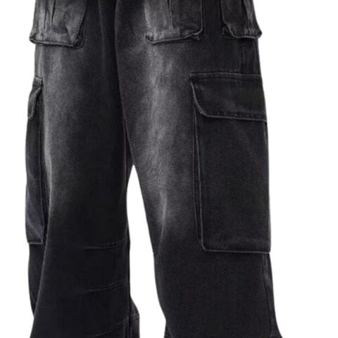 Cargo Pants with Pockets Men Women Baggy Jeans Wide Leg Loose Jeans Clothes Streetwear Black