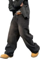 men Baggy Hip Hop Jeans Wide Leg Skater Denim Pants Casual Loose Fit Long Trousers Streetwear