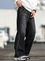 men Baggy Jeans Distressed Wide Leg Denim Pants Casual Loose Fit Trousers Streetwear
