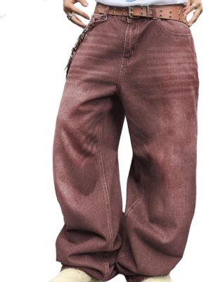 Mens Hip Hop Baggy Jeans Wide Leg Stylish Skater Jeans Casual Loose Fit Denim Pants Streetwear