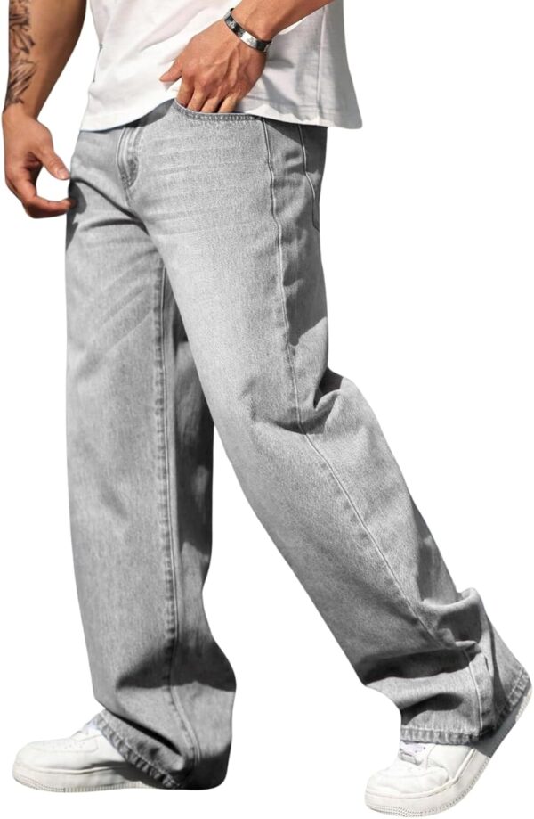 Men's High Waist Loose Jeans Baggy Straight Leg Denim Pants Trousers