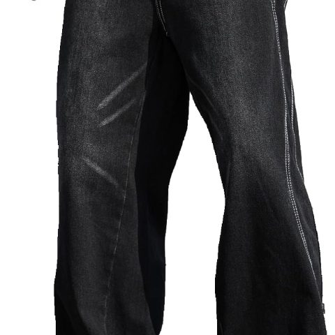 men Baggy Jeans Distressed Wide Leg Denim Pants Casual Loose Fit Trousers Streetwear
