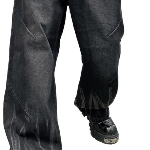 Men's Irregular Sutures Hip Hop Baggy Jeans Wide Leg Denim Pants Casual Loose Fit Trousers Streetwear