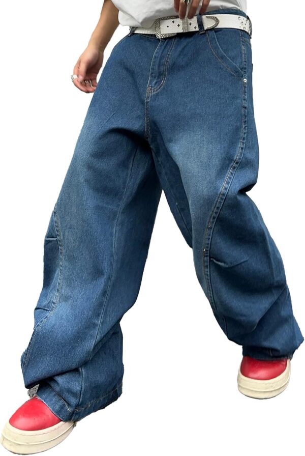 Men's Irregular Sutures Hip Hop Baggy Jeans Wide Leg Denim Pants Casual Loose Fit Trousers Streetwear