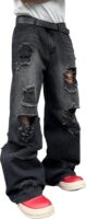 Mens Cyberpunk Baggy Ripped Jeans Wide Leg Destroyed Distressed Skater Jeans Denim Pant Hip Hop Streetwear