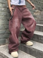Mens Hip Hop Baggy Jeans Wide Leg Stylish Skater Jeans Casual Loose Fit Denim Pants Streetwear