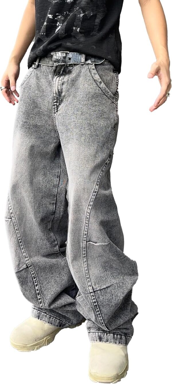 Men's Irregular Sutures Hip Hop Baggy Jeans Wide Leg Denim Pants Casual Loose Fit Trousers Streetwear
