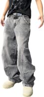 Men's Irregular Sutures Hip Hop Baggy Jeans Wide Leg Denim Pants Casual Loose Fit Trousers Streetwear
