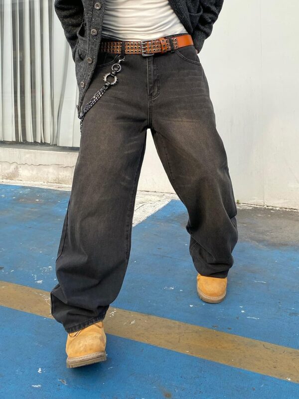 men Baggy Hip Hop Jeans Wide Leg Skater Denim Pants Casual Loose Fit Long Trousers Streetwear