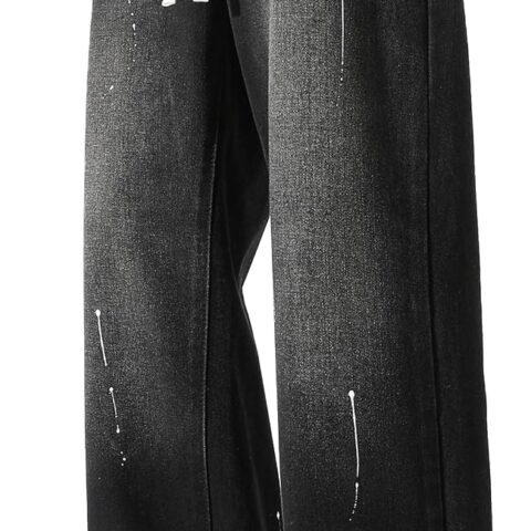 Men's Work Jeans Casual Hip Hop Cargo Solid Color Loose Fit Straight Wide Leg Cotton Denim Pants with Zipper