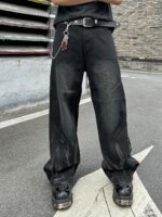 Men's Irregular Sutures Hip Hop Baggy Jeans Wide Leg Denim Pants Casual Loose Fit Trousers Streetwear